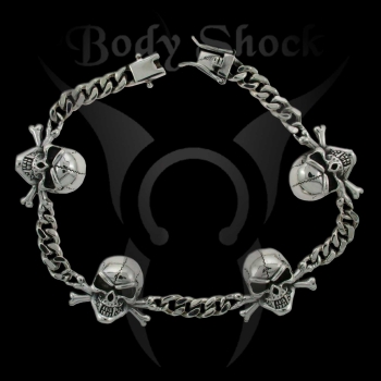 Silberarmband - Totenkopfarmband mit Knochen