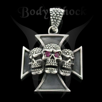Silberanhänger - Eisernes Kreuz mit Steinen und Totenköpfe