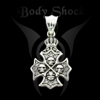 Silberanhänger - Eisernes Kreuz mit Steinen und Totenköpfe