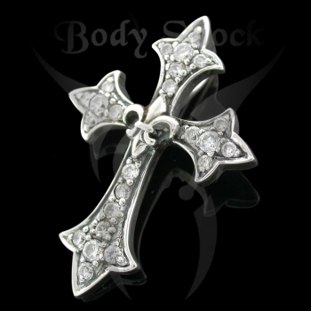 Silberanhänger - Kreuz mit Lilie und Steine