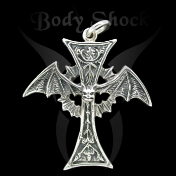 Silberanhänger - Kreuz mit Fledermausflügel