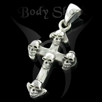 Silberanhänger - Kreuz mit Totenköpfen