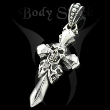 Silberanhänger - Kreuz mit Totenköpfen