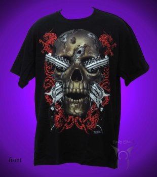 Black Glow T-Shirt - Totenkopf mit Revolver T-Shirt