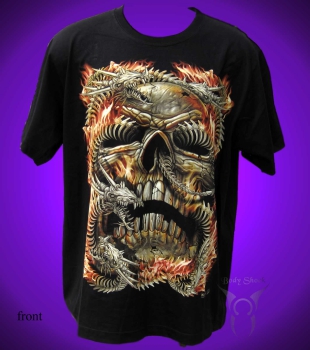 Black Glow T-Shirt - Totenkopf mit Drachen