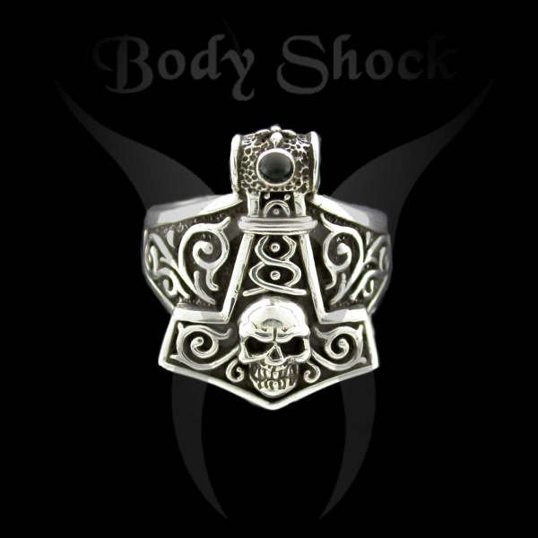 Silberring - Thor's Hammer mit Onyx